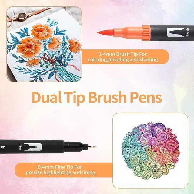 Alt view image 3 of 7 - Peablce Art Markers Brush Pen Markers for Adult Coloring 32 Colored Pens