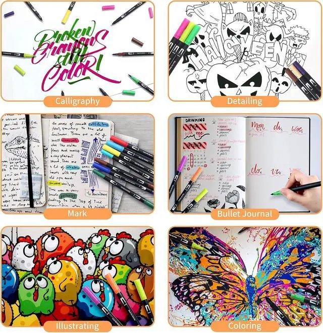 Alt view image 5 of 7 - Peablce Art Markers Brush Pen Markers for Adult Coloring 32 Colored Pens