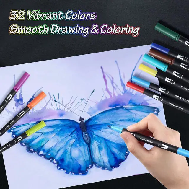 Alt view image 6 of 7 - Peablce Art Markers Brush Pen Markers for Adult Coloring 32 Colored Pens