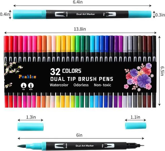 Alt view image 7 of 7 - Peablce Art Markers Brush Pen Markers for Adult Coloring 32 Colored Pens