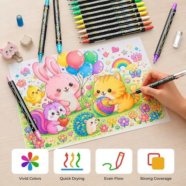 Alt view image 4 of 7 - Betem 24 Colors Dual Tip Acrylic Paint Markers, Fabric Decorating Kits