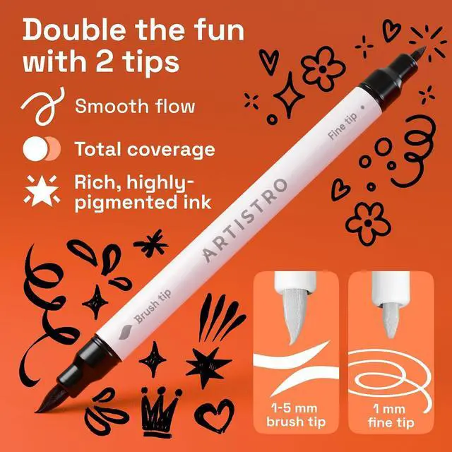 Alt view image 2 of 7 - ARTISTRO Acrylic Paint Pens Dual Tip Markers Brush & Fine Tip Paint Pens for Calligraphy, Crafts, Greeting Cards, Ornament Decor, DIY Art (Black&White)