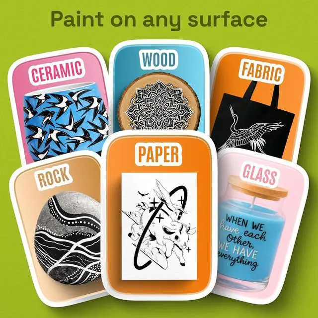 Alt view image 3 of 7 - ARTISTRO Acrylic Paint Pens Dual Tip Markers Brush & Fine Tip Paint Pens for Calligraphy, Crafts, Greeting Cards, Ornament Decor, DIY Art (Black&White)