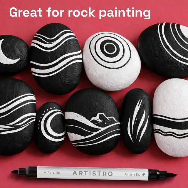Alt view image 7 of 7 - ARTISTRO Acrylic Paint Pens Dual Tip Markers Brush & Fine Tip Paint Pens for Calligraphy, Crafts, Greeting Cards, Ornament Decor, DIY Art (Black&White)