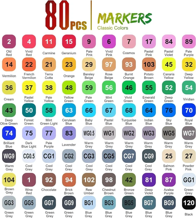 Alt view image 3 of 7 - Buecs Alcohol Markers Brush Tip: Double Tipped Art Marker, 80 Count, suitable for Adults Artists Painting, Coloring Drawing Sketching, Multicolor