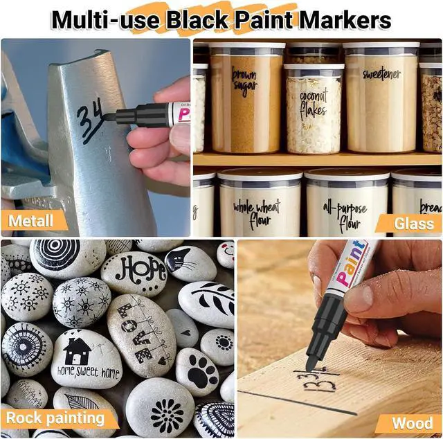 Alt view image 7 of 7 - Dual Tip Paint Pens Paint Markers, 4 White & 4 Black Oil Based Permanent Markers - 0.7mm Extra Fine Tip, Waterproof, Quick-drying, Good Coverage for Rock, Metal, Tire, Plastic, Wood, Glass, Fabric