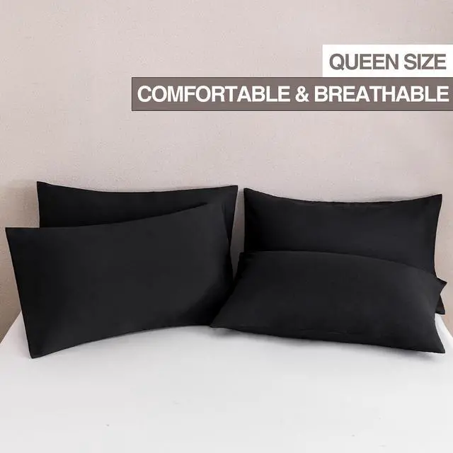 Alt view image 2 of 6 - MINIPANDA Black Pillow Cases Set of 4 Queen Size, Envelope Design