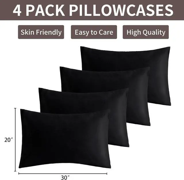 Alt view image 3 of 6 - MINIPANDA Black Pillow Cases Set of 4 Queen Size, Envelope Design