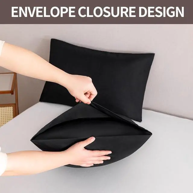 Alt view image 4 of 6 - MINIPANDA Black Pillow Cases Set of 4 Queen Size, Envelope Design