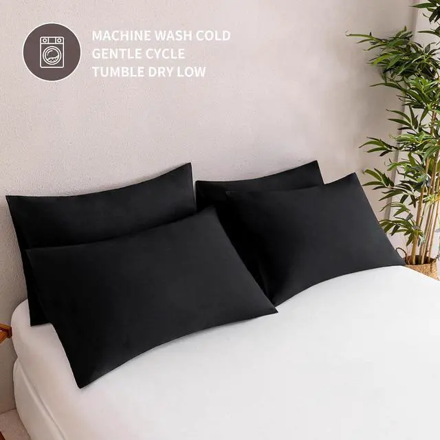 Alt view image 6 of 6 - MINIPANDA Black Pillow Cases Set of 4 Queen Size, Envelope Design