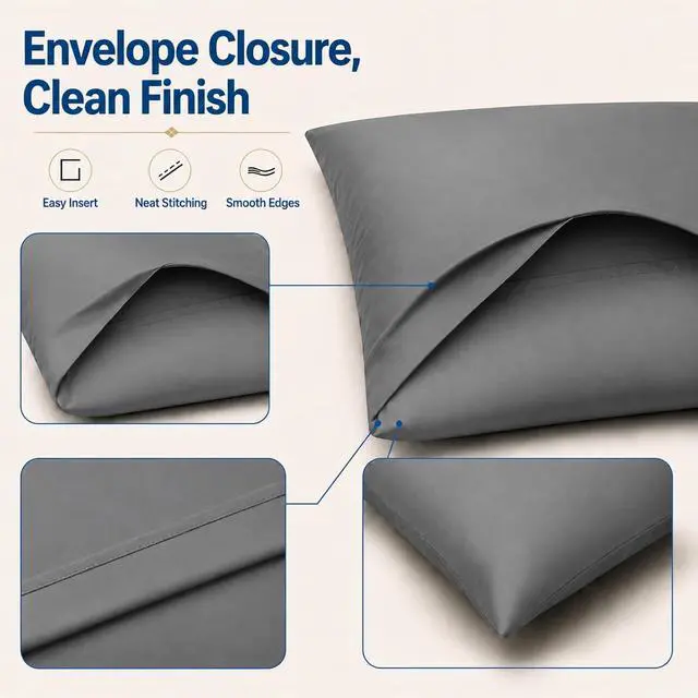 Alt view image 6 of 7 - ZPECC Dark Gray Pillow Cases King Size Set of 4, 20x36 Envelope Closure Pillowcases, Soft Plain Brushed Microfiber Covers Hypoallergenic Breathable