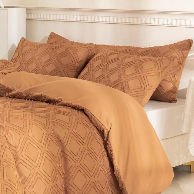 Alt view image 2 of 6 - JELLYMONI Rust Grid Tufted Pillowcases Body Size 20" x54"