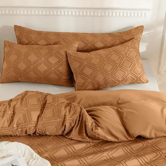 Alt view image 3 of 6 - JELLYMONI Rust Grid Tufted Pillowcases Body Size 20" x54"