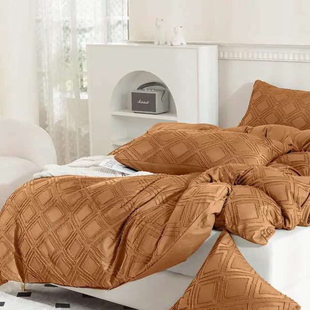 Alt view image 4 of 6 - JELLYMONI Rust Grid Tufted Pillowcases Body Size 20" x54"