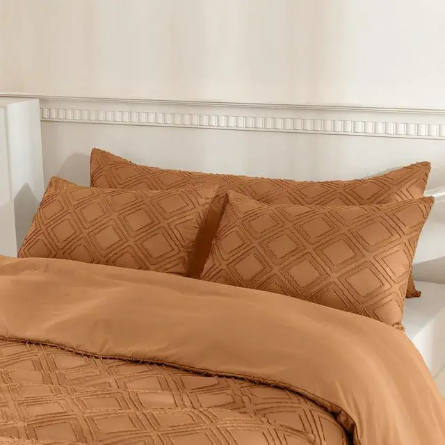 Alt view image 5 of 6 - JELLYMONI Rust Grid Tufted Pillowcases Body Size 20" x54"