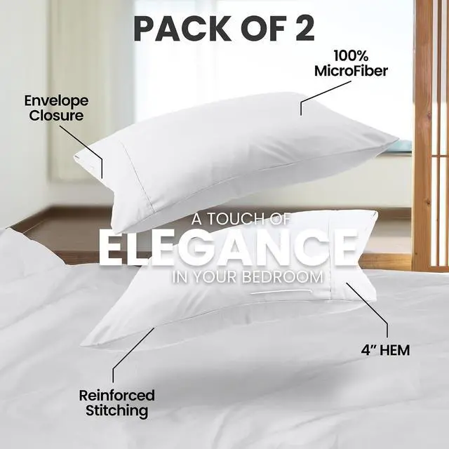 Alt view image 5 of 7 - Pillow Cases King Size Set of 4, Ultra Soft Comfy Pillow Covers, White