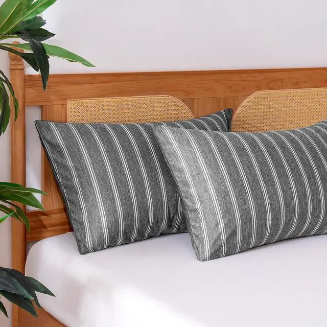 Main image of Amazon Basics Stripe Cooling Pillow Cases for Hot Sleepers, Soft Cooling Pillow Cover with Envelope Closure, 20" x 26", Standard, Dark Gray, Pack of 1