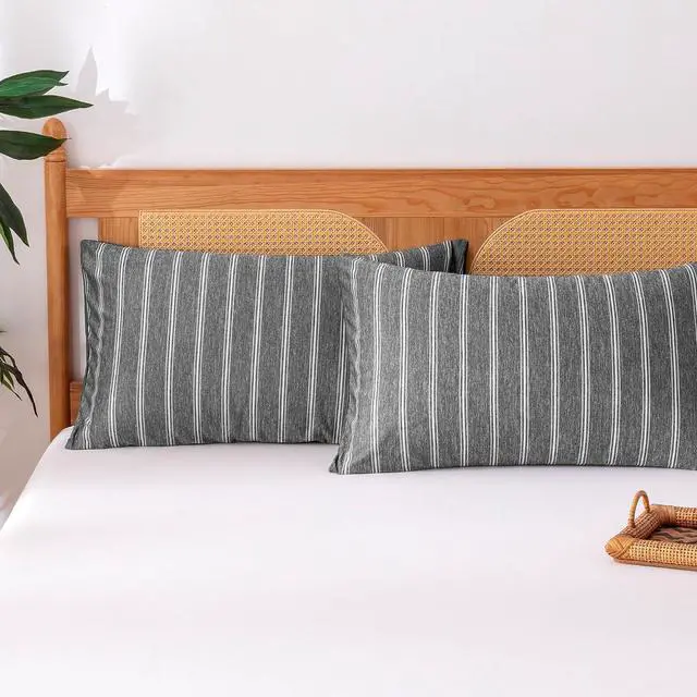 Alt view image 2 of 6 - Amazon Basics Stripe Cooling Pillow Cases for Hot Sleepers, Soft Cooling Pillow Cover with Envelope Closure, 20" x 26", Standard, Dark Gray, Pack of 1