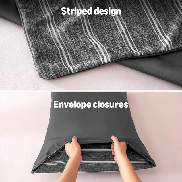 Alt view image 4 of 6 - Amazon Basics Stripe Cooling Pillow Cases for Hot Sleepers, Soft Cooling Pillow Cover with Envelope Closure, 20" x 26", Standard, Dark Gray, Pack of 1