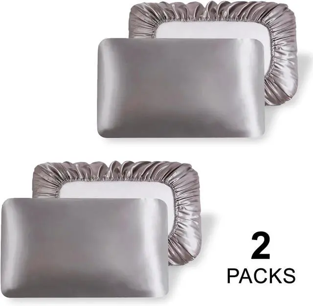 Alt view image 5 of 7 - 2 Packs Silk Satin Pillowcases for Hair and Skin. Decorative Luxurious Travel Elastic Band Satin Pillowcase. No Zipper, Folded Soft Blank Pillow Covers. Perfect for Travel and DIY Sublimation - Grey