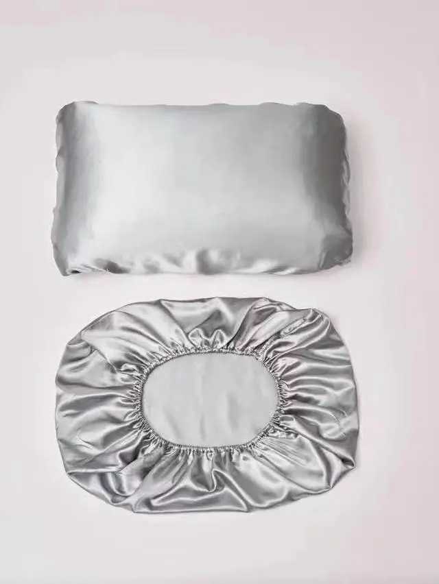 Alt view image 7 of 7 - 2 Packs Silk Satin Pillowcases for Hair and Skin. Decorative Luxurious Travel Elastic Band Satin Pillowcase. No Zipper, Folded Soft Blank Pillow Covers. Perfect for Travel and DIY Sublimation - Grey