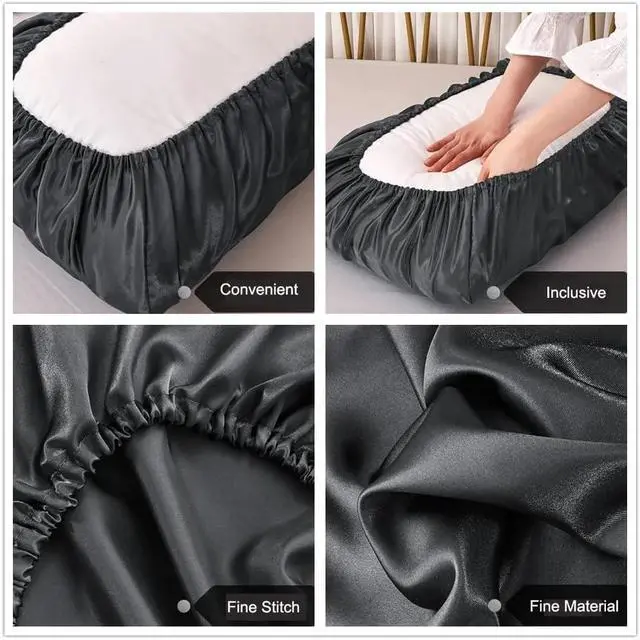 Alt view image 6 of 7 - 2 Packs Silk Satin Pillowcases for Hair and Skin. Decorative Luxurious Travel Elastic Band Satin Pillowcase. No Zipper, Folded Soft Blank Pillow Covers. Perfect for Travel and DIY Sublimation - Grey