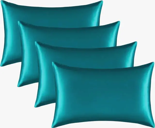 Main image of Satin Pillowcase Set for Hair and Skin, 4 Pack with Envelope Closure, Cooling Pillow Cases (4, Teal, Queen (20x30 Inch))