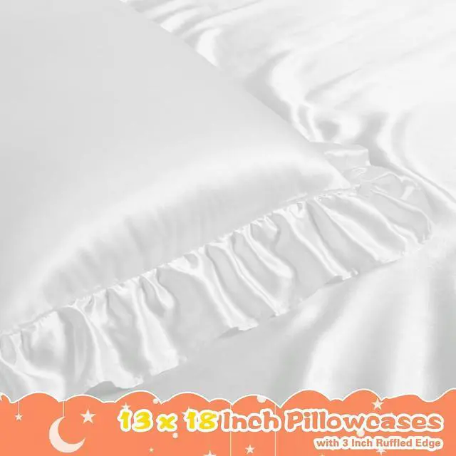 Alt view image 3 of 7 - Entisn 13x18 Ruffle Satin Toddler Pillowcase 2 Pack, White
