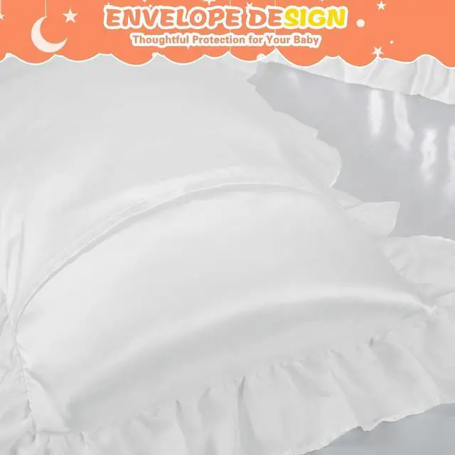 Alt view image 4 of 7 - Entisn 13x18 Ruffle Satin Toddler Pillowcase 2 Pack, White