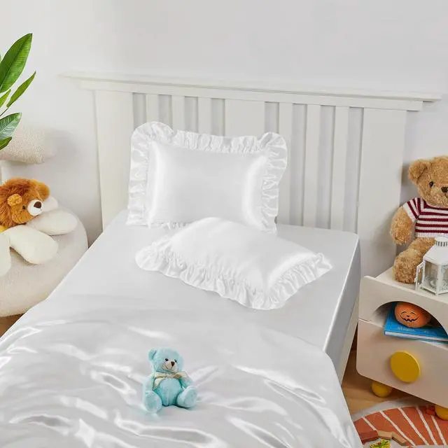 Alt view image 6 of 7 - Entisn 13x18 Ruffle Satin Toddler Pillowcase 2 Pack, White