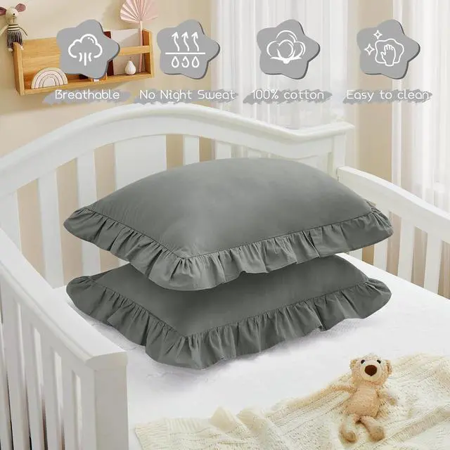 Alt view image 5 of 7 - KKJIAF Cotton Toddler Pillowcase 13"x18" Set of 2, Grey