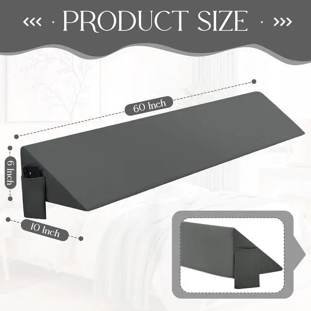 Alt view image 2 of 7 - INVGEEXI Dark Grey Queen Size Bed Wedge Pillow Cover, 60 "L x 10" W x 6" H