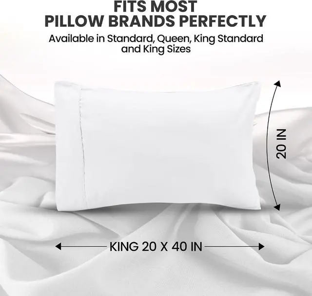 Alt view image 2 of 7 - Pillow Cases King Size Set of 4, Ultra Soft Comfy Pillow Covers, White