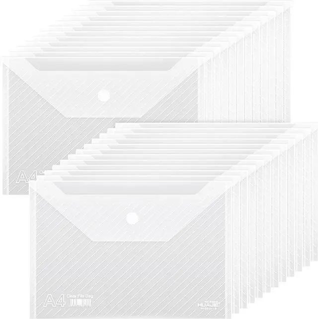 Main image of 24 Pack, Plastic Envelopes Transparent Waterproof Reusable File Folders for A4 Letter Sized Documents, Receipts, Photos & Office/School Use (24)