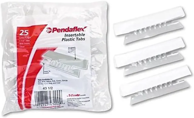 Main image of Pendaflex 43-1/2 Hanging File Folder Tabs, 1/3 Cut, 3 1/2 Inch, Clear/White, 25/Pack