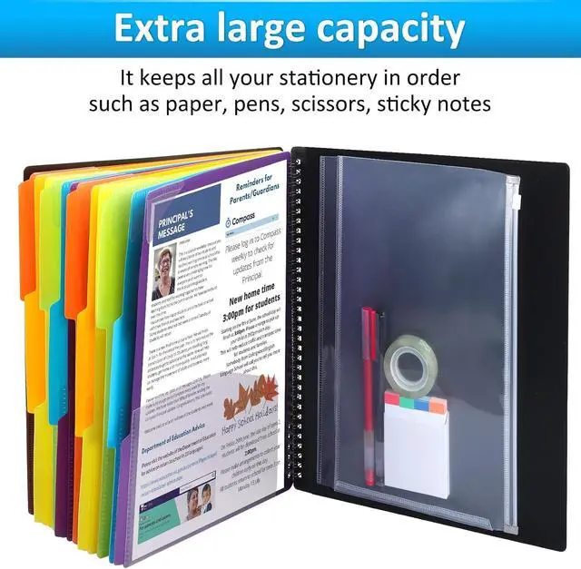 Alt view image 2 of 7 - 24 Pocket Plastic folders with Pockets, 12 Color Multi Pocket with Dividers