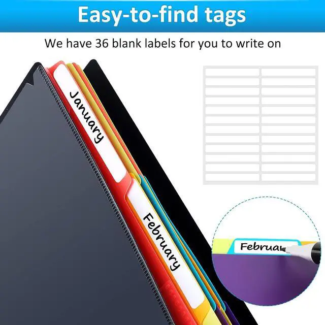 Alt view image 3 of 7 - 24 Pocket Plastic folders with Pockets, 12 Color Multi Pocket with Dividers