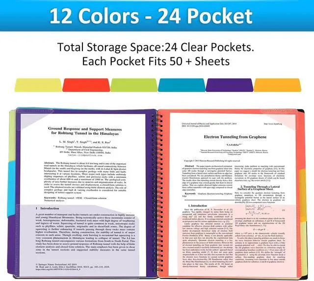 Alt view image 6 of 7 - 24 Pocket Plastic folders with Pockets, 12 Color Multi Pocket with Dividers