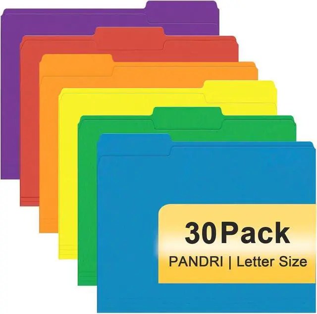 Main image of PANDRI Colored File Folders, 30 Pack 1/3 Cut Tab File Folder, 6 Colors