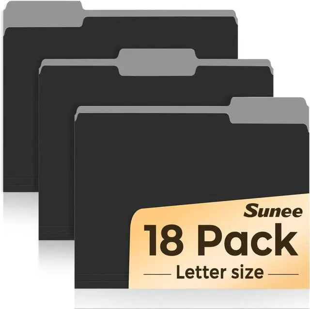Main image of SUNEE File Folders, 18 Pack Manilla Folders 8.5 x 11, 1/3 Cut Tab for Easy Labeling and Organization, Durable Standard Paper for Home, Office, School Filing, Black