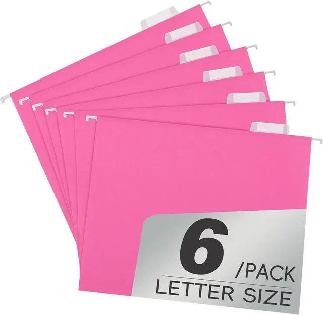 Main image of pmybupo 6 Pack Pink Hanging File Folders with Pocket,Letter Size Decorative Colored File Folder Cute Pretty Hanging Folder for Office Home School with 1/5-Cut Adjustable Tabs