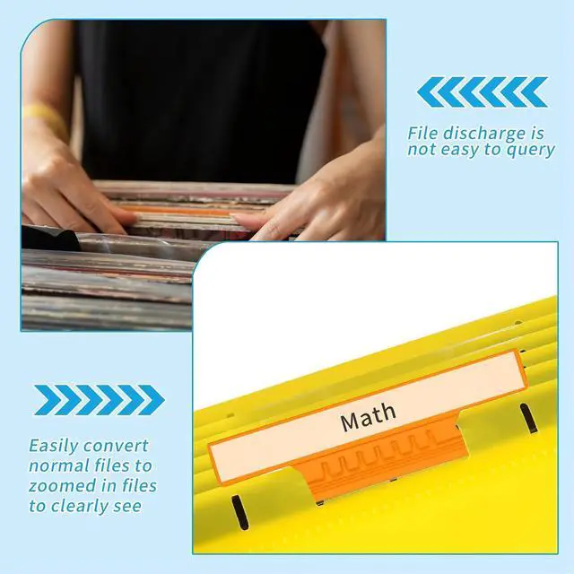 Alt view image 5 of 7 - 50 Pieces 4 Inch Hanging File Folder Tabs and Inserts Large Clear Plastic Hanging Folder Tabs for Filing Cabinet Folders Labels Back to School Supplies Assorted Colors (50)