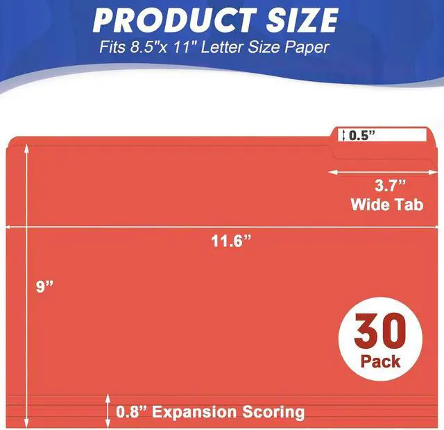 Alt view image 2 of 7 - File Folder, HERKKA 30 Pack 1/3 Cut Tab File Folders, File Folders Great for Organizing and Filing, Letter Size, Red