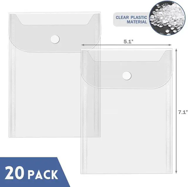Alt view image 2 of 7 - Vmiapxo 20 Pack Small Clear Plastic Envelops with Snap Closure, 5 x 7 Inch