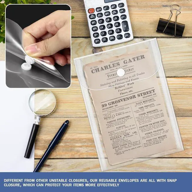 Alt view image 5 of 7 - Vmiapxo 20 Pack Small Clear Plastic Envelops with Snap Closure, 5 x 7 Inch
