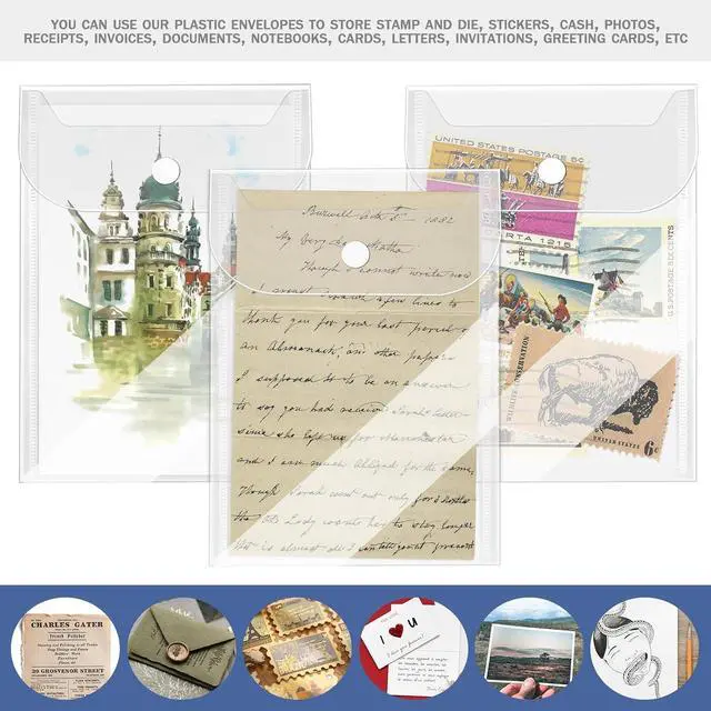 Alt view image 6 of 7 - Vmiapxo 20 Pack Small Clear Plastic Envelops with Snap Closure, 5 x 7 Inch