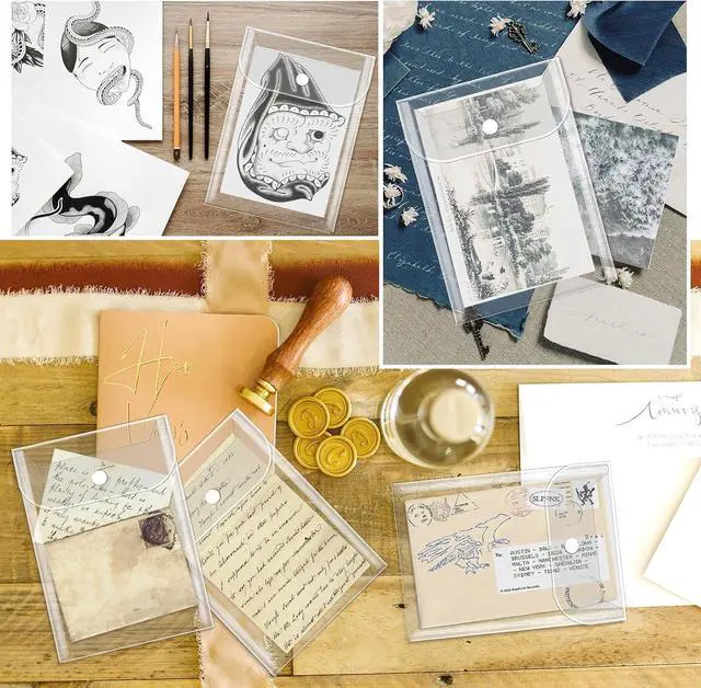 Alt view image 7 of 7 - Vmiapxo 20 Pack Small Clear Plastic Envelops with Snap Closure, 5 x 7 Inch