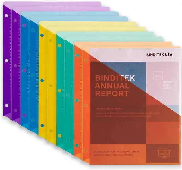 Main image of Binditek 10 Pack Poly Slash File Jackets for 3 Ring Binder, 8.5 x 11