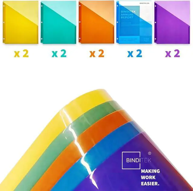 Alt view image 3 of 7 - Binditek 10 Pack Poly Slash File Jackets for 3 Ring Binder, 8.5 x 11
