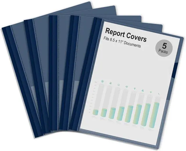 Main image of Ndsox 5 Packs Clear Front Report Covers with 3-Prong Fasteners Plastic Project Presentation Folders Resume Document Covers with Navy Blue Back for 8.5x11 Letter Size Paper for School Office Business